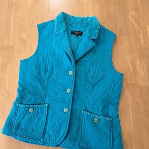 Talbots Petite Fleece Lined Quilted Button Vest Corduroy Trim Teal Blue Small